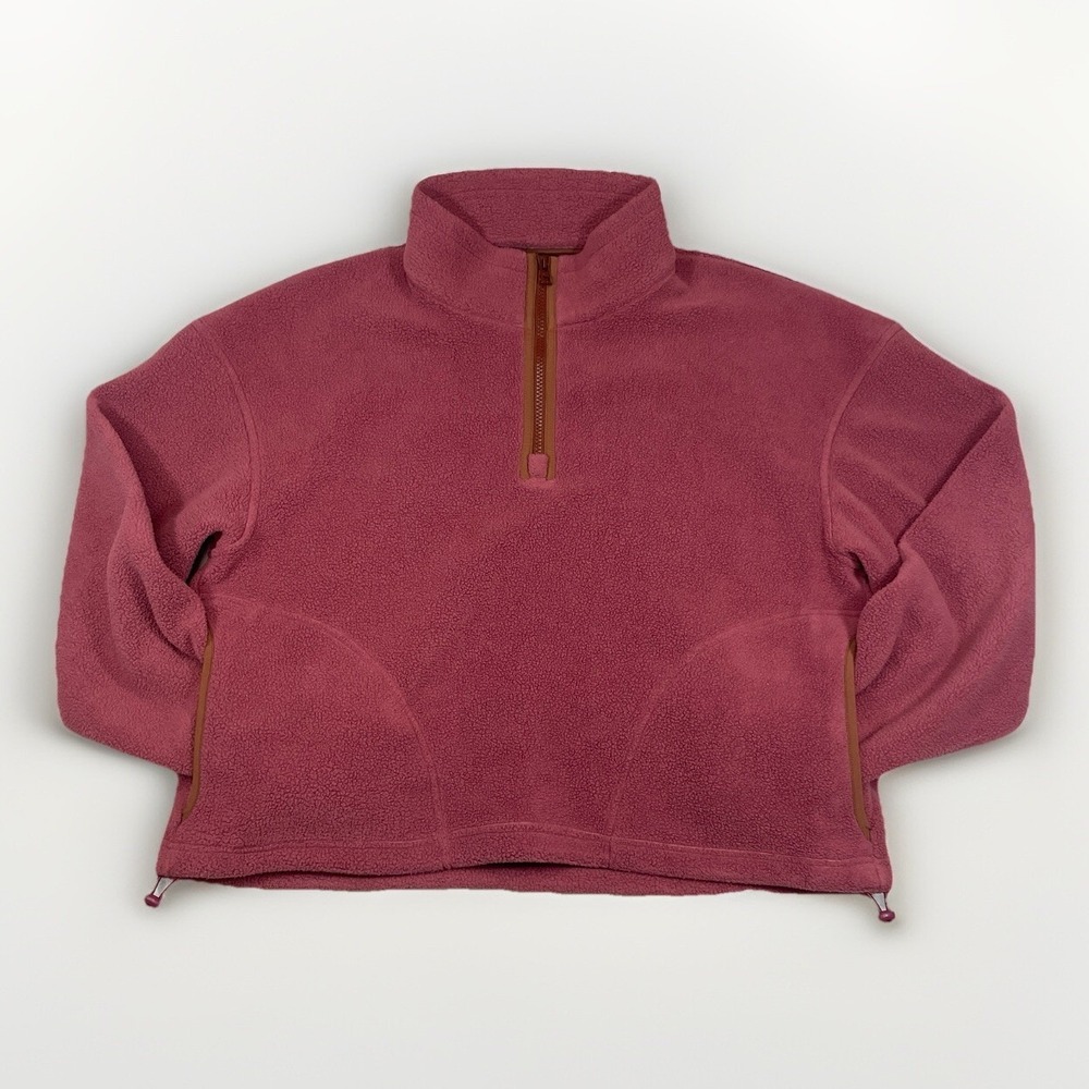 Outdoor Voices Women's Large 1/4 Zip PrimoFleece Pullover Pockets Pink Mauve